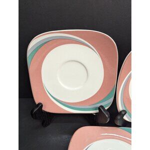Sango Quadrille Pinwheel Pink 5206 Square Saucer 6 1/2" Replacement Set of 3